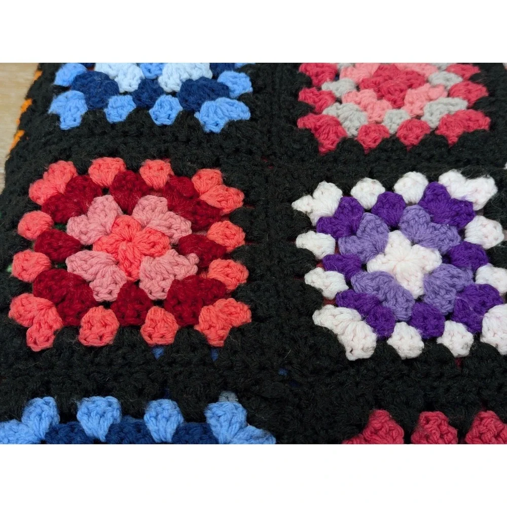 VTG Granny Square Roseanne Afghan Crochet Multicolor Blanket Throw Colorful READ
